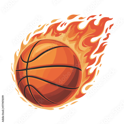 Fiery Basketball Illustration with Orange Flame and Dynamic Movement Ideal for Sports Graphics and Design Elements
