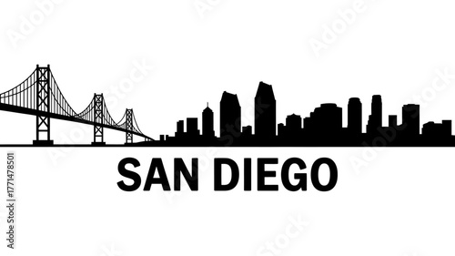 San Diego Cityscape Silhouette with Coronado Bridge and Modern Skyline Design for Travel and Tourism Promotion