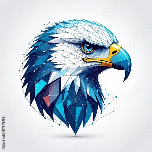 Geometric Blue Eagle Head Logo Design – Modern Polygonal Animal Illustration
