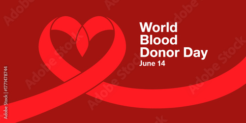 World Blood Donor Day Awareness Illustration with Ribbon Heart on Red Background for Global Health Initiative