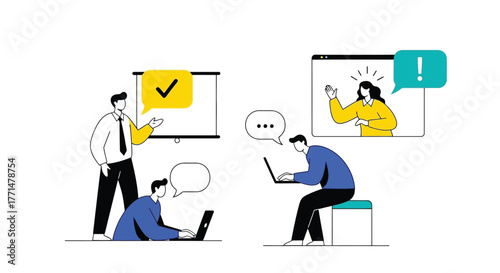 Online Meeting Illustration Collaborative Teamwork and Effective Communication