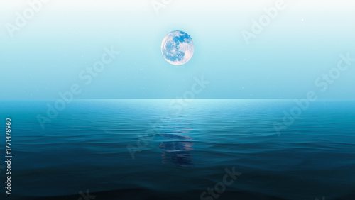 Serene moonlit night over calm water with stars.