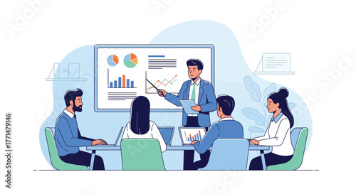 Business Meeting Presentation with Data Visualization