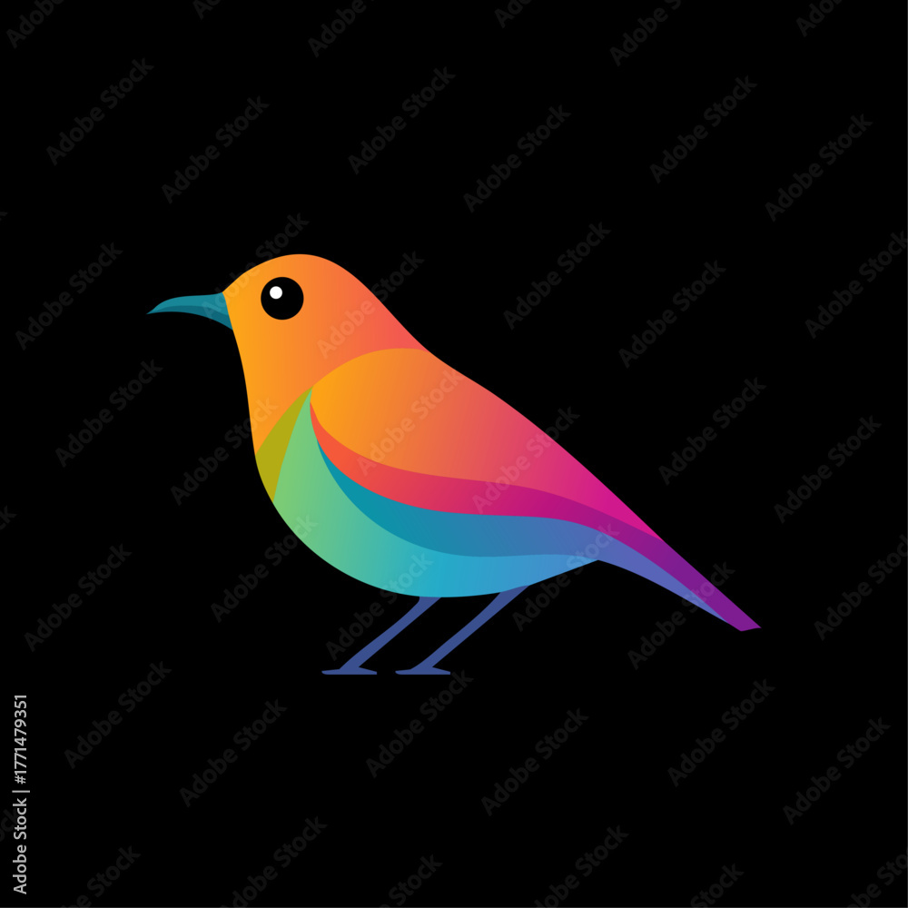 Obraz premium Colorful gradient bird logo – modern songbird icon on black