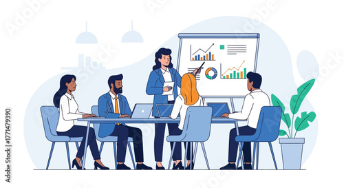 Team Meeting Business Presentation and Collaboration with a Diverse Group