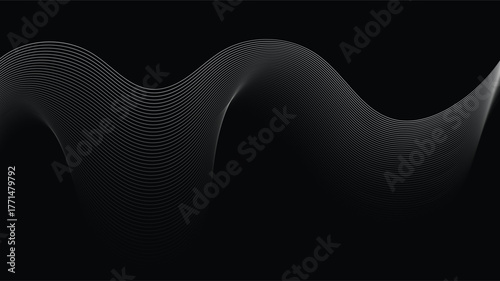 Elegant wave pattern with flowing white lines on a dark background creates a stunning modern visual experience for a variety of creative projects