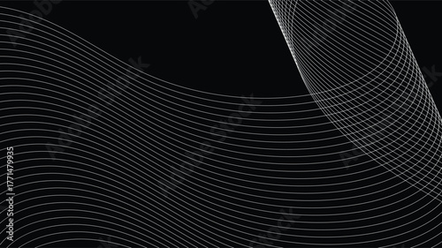 Elegant wave pattern with flowing white lines on a dark background creates a stunning modern visual experience for a variety of creative projects