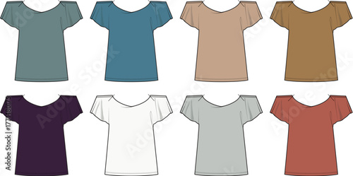 Collection of eight women's t-shirts in different colors and styles