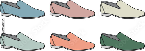 Fashionable men's casual slip-on loafers collection in an array of modern pastel and earthy colors, offering a versatile footwear choice for stylish everyday wear