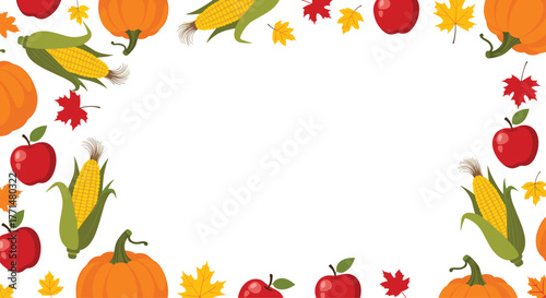 Vibrant autumn harvest frame brimming with pumpkins corn apples and colorful fall leaves perfect for seasonal celebrations