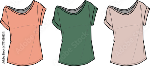 Fashionable T-Shirt Vector Illustration Three Stylish Women's Tops