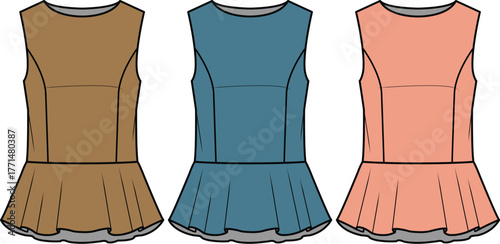 Fashionable Sleeveless Peplum Top in Various Colors - Vector Illustration
