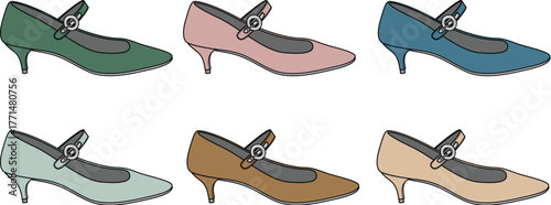 Colorful Mary Jane Shoes Vector Graphic Fashionable Footwear for Women