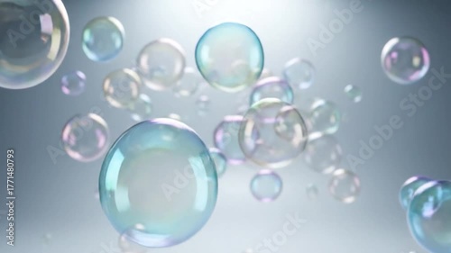 Wallpaper Mural Soap bubbles floating, translucent, with iridescent sheen against a pale gradient background Torontodigital.ca