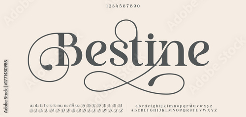 Bestine Luxury wedding alphabet font. Typography decorative elegant classic lettering serif fonts vintage retro for logo.