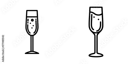 A champagne glass icon symbolizes alcohol and cocktail drinks, usually presented in a menu with a modern design and illustration of a glass containing champagne