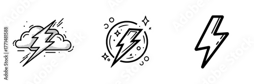 Lightning and electricity embody the idea of speed and power, symbolized by a contemporary linear icon set against a white backdrop