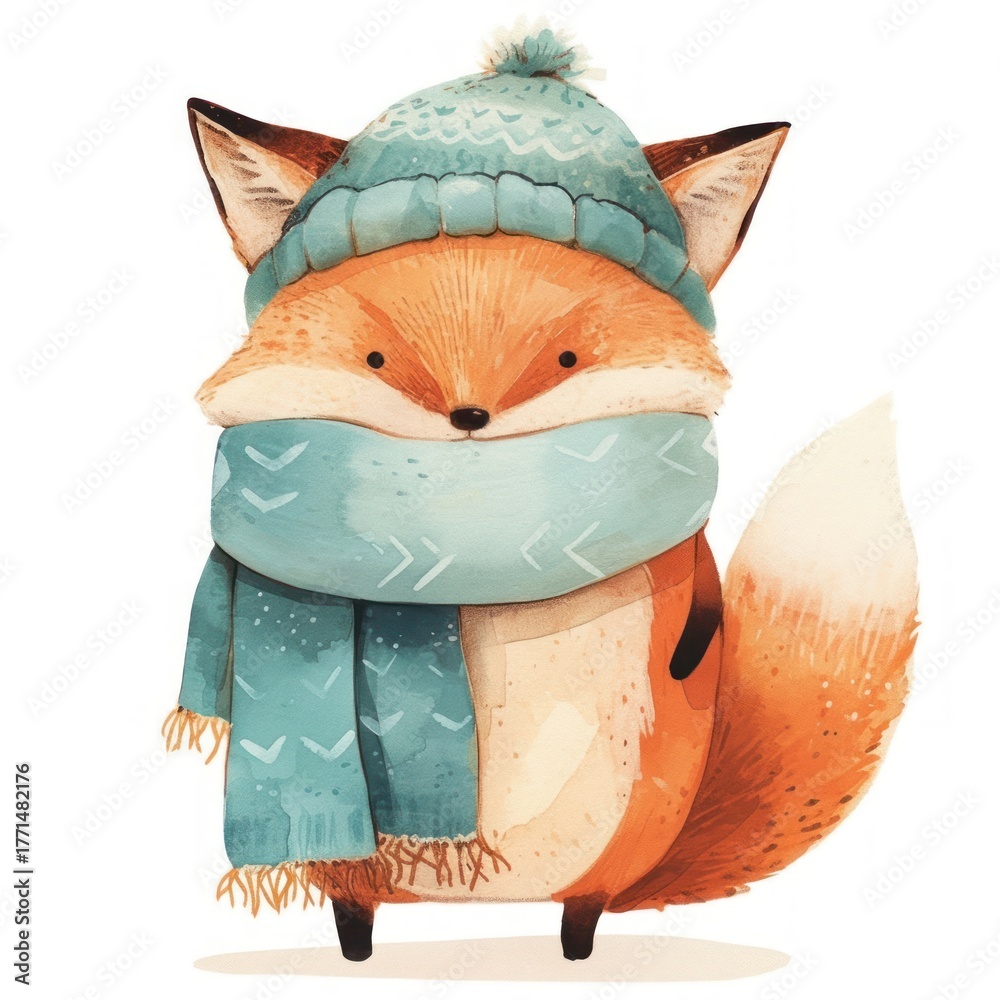 Naklejka premium Cute fox with scarf art illustration animal.