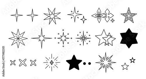 Vector set of dazzling sparkle and star icons. Ideal for graphic design, UI, celebrations, and adding radiant light effects or twinkling elements to any digital project
