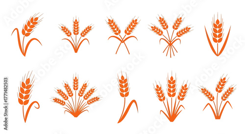 Collection of wheat ear icons representing harvest and agriculture, perfect for food and farming branding