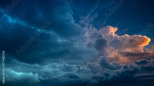 Dramatic sunset clouds illuminate the sky in vibrant hues at dusk