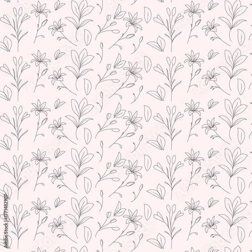 Seamless Floral Line Art Pattern on Soft Pastel Background