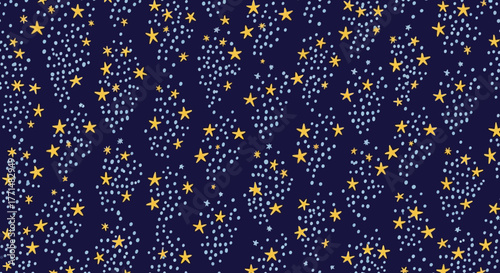 Dark blue background with scattered yellow and light blue stars creating a celestial pattern perfect for festive or decorative designs