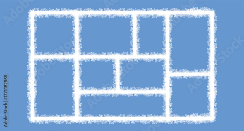 Snowflake photo frame set, snow Christmas New Year decoration, white frame with snowflakes inside, 2026, Happy New Year card border with many snowflakes. Merry christmas festival elegant banner