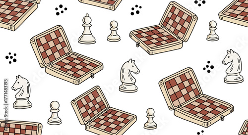 Chessboard and Pieces Seamless Pattern A Repeating Design for Games and Recreation