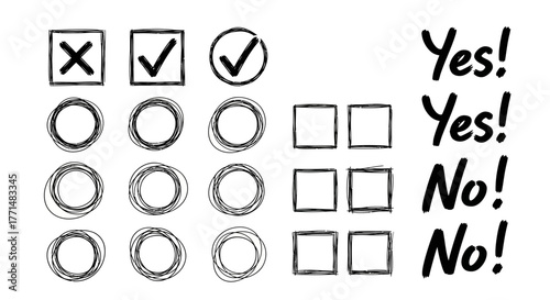Checklist Elements Yes/No Symbols, Marks, and Icons for Choices and Decisions