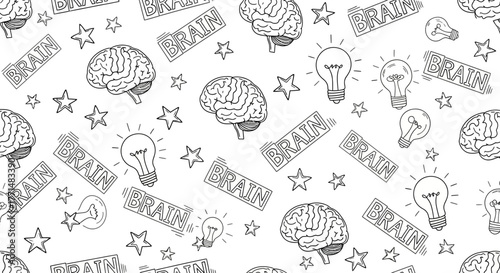 Brainstorming Concept Illustration with Brains and Light Bulbs