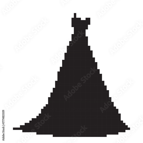 wedding dress pixel icon, 8-bit. Vector illustration on a white background.