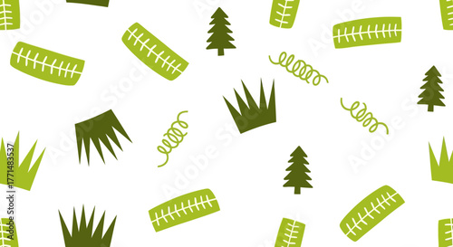 Abstract Green Pattern Repeating Design with Nature and Geometric Shapes