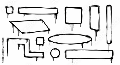 Collection of various graffiti-style frames and shapes with a dripping effect, perfect for urban art and design projects
