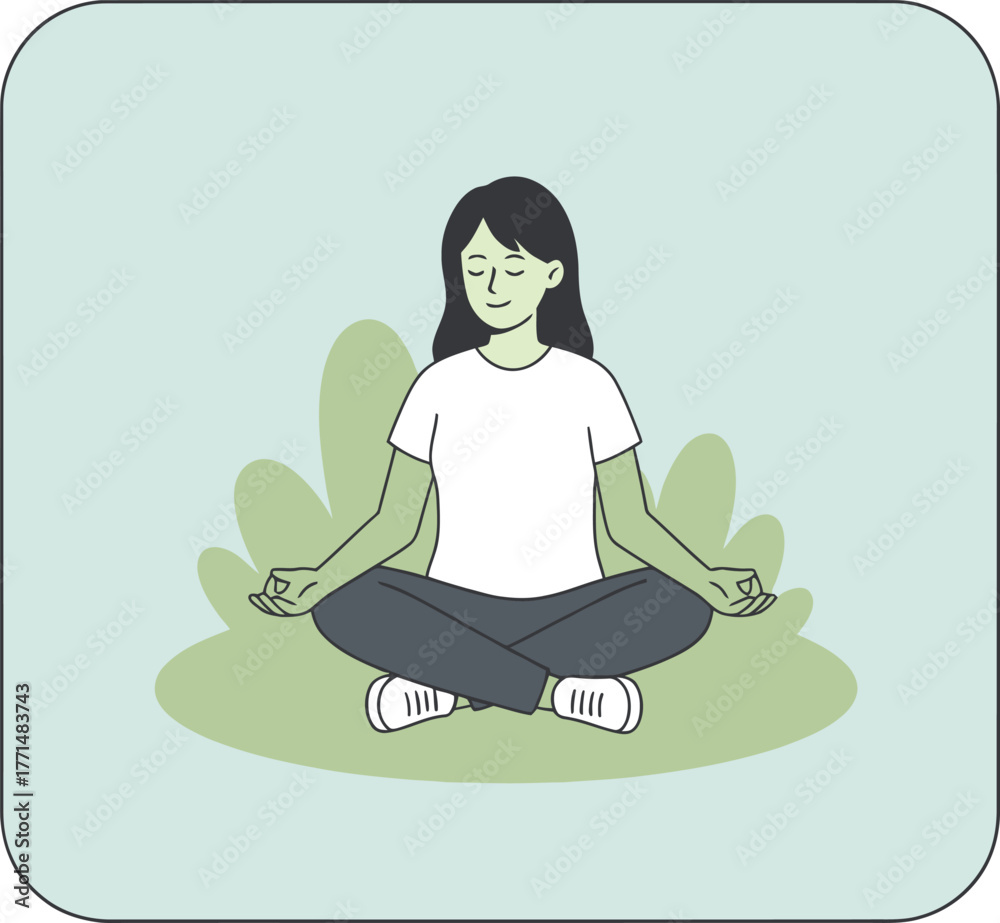 custom made wallpaper toronto digitalPeaceful Woman Meditating in Lotus Pose for Wellness illustration