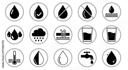 Water Drop Icons Purity, Rain, and Environmental Awareness Vector Pack
