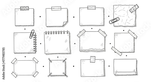 Collection of Hand-Drawn Paper Notes and Memo Pads for Design and Communication