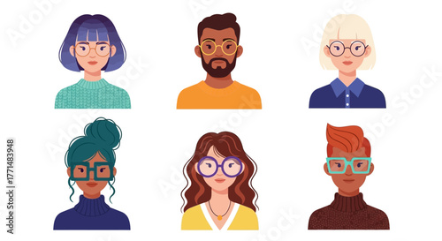 Diverse Cartoon Portraits of People with Glasses A Colorful Collection for Design and Illustration