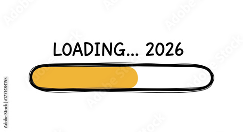 A vibrant hand-drawn progress bar displaying 'LOADING... 2026' symbolizes the exciting countdown to a new year, embodying future aspirations, fresh beginnings, and the continuous journey of time