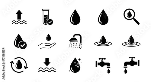 Water Drop Icon Set Collection of Liquid, Purification, and Water Sources