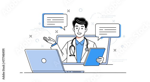 Online Doctor Consultation Telemedicine Illustration for Healthcare