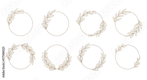 Floral Circular Frames with Delicate Leaves for Invitations and Decoration