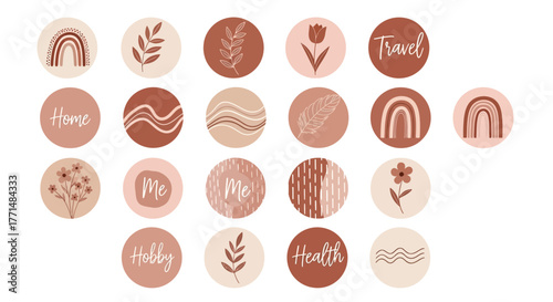 Hand-Drawn Aesthetic Social Media Highlight Covers with Natural Elements