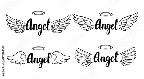 Set of Angel Wings and Halo Designs Elegant Symbols for Spiritual Imagery