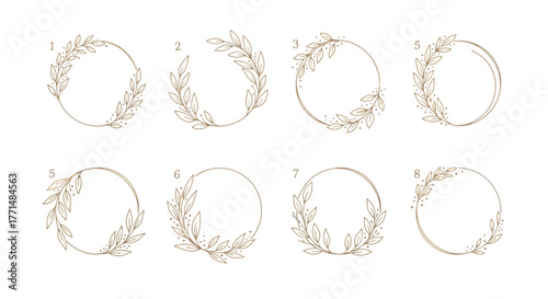 Elegant Circular Frames with Floral Leaves for Invitations and Decorations