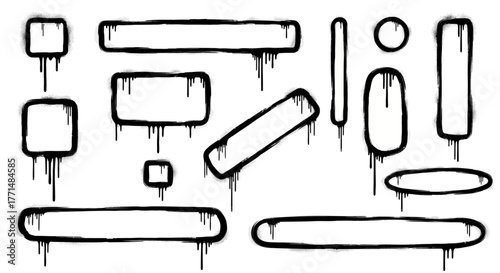 Various stylized rectangular, square, oval, and rounded shapes with drippy effects for design, illustration, and graphic elements