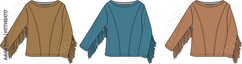 Collection of trendy, colorful, and stylish women's blouses with flowing sleeves for fashion and apparel