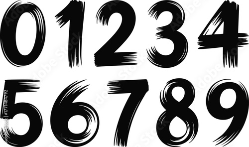 Brush Stroke Numbers Set 0 to 9 Hand Painted Font Vector Illustration