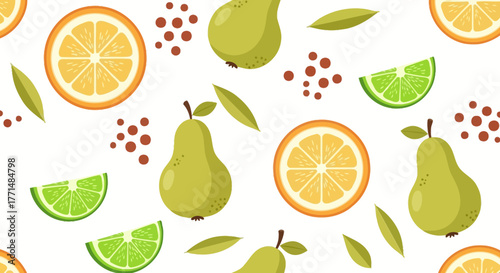 Citrus and Pear Freshness Vibrant Fruit Pattern for Design