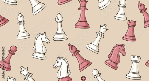 Chess Pieces Pattern Strategic Game Elements in Decorative Repetition